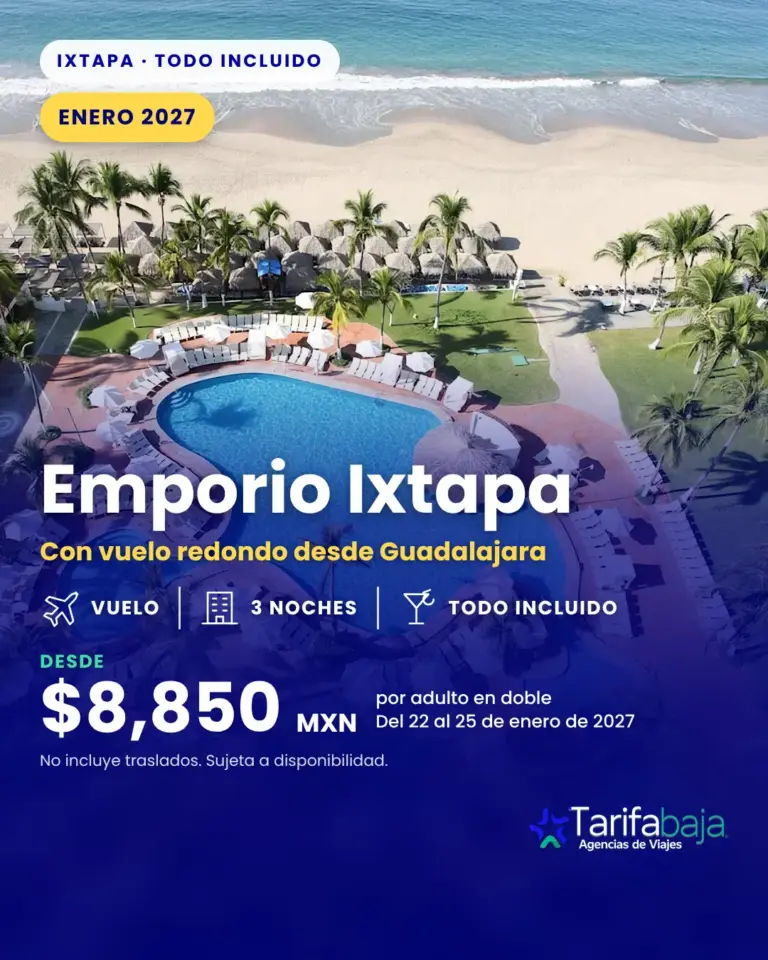 Flyer de Emporio Ixtapa con vuelo incluido