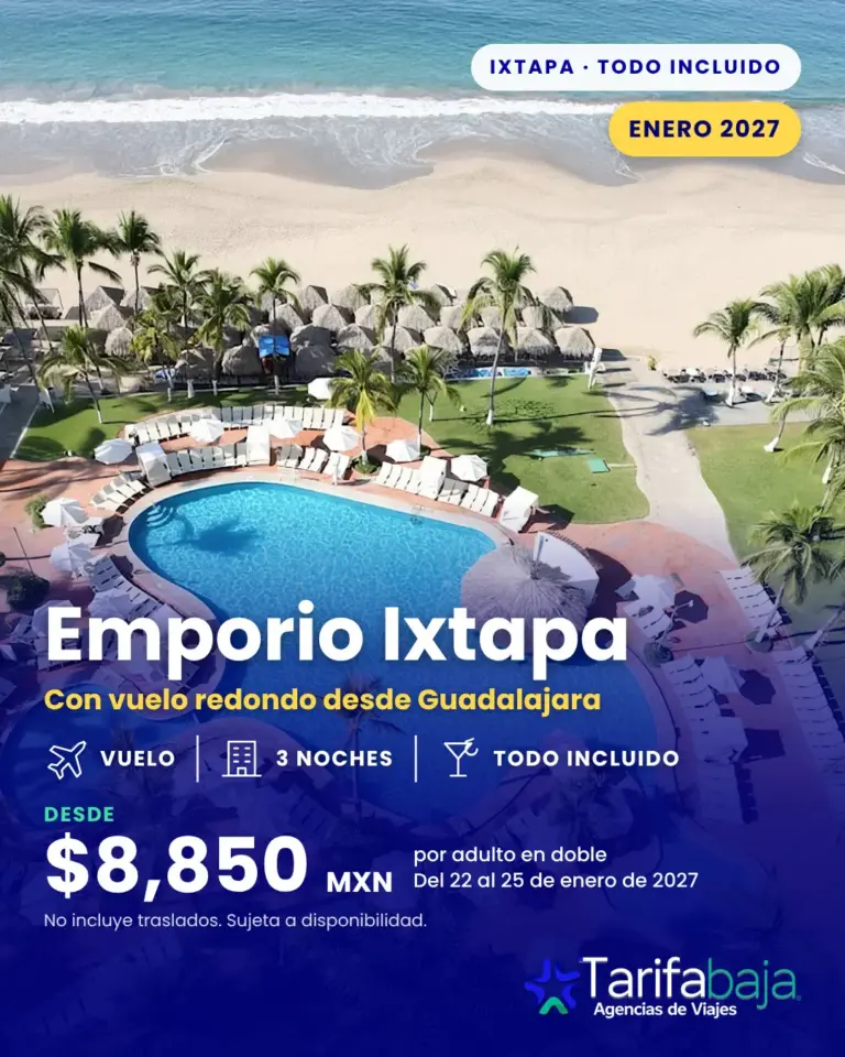 Flyer de Emporio Ixtapa con vuelo incluido
