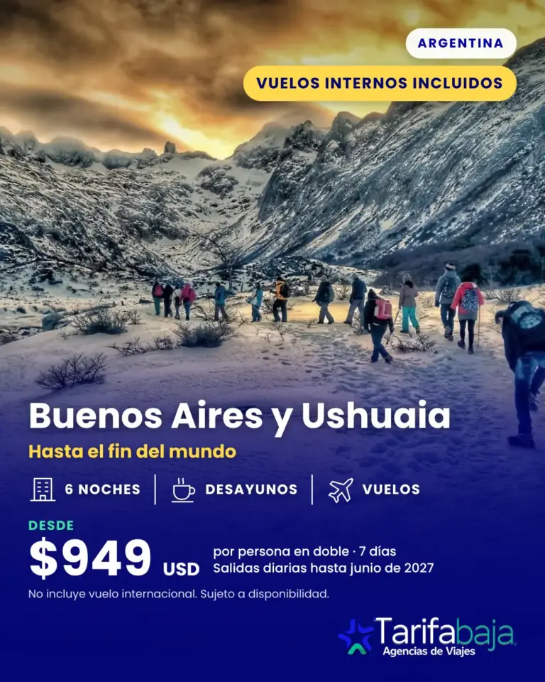 Flyer de Buenos Aires y Ushuaia con vuelos internos