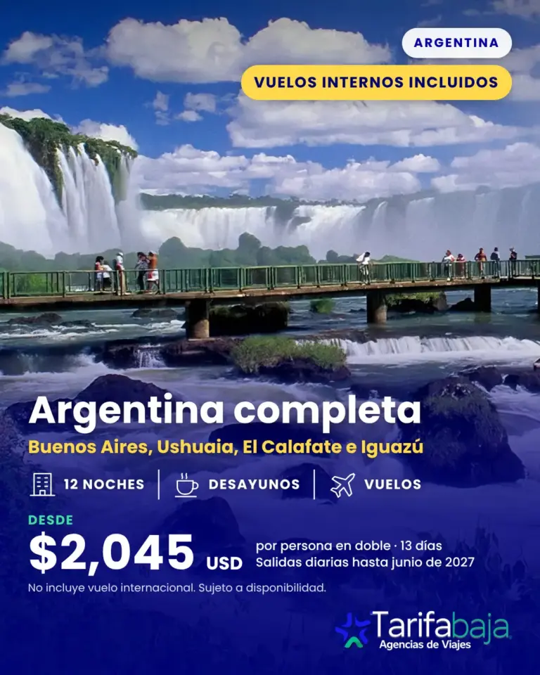 Flyer de Argentina completa: Buenos Aires, Ushuaia, El Calafate e Iguazú con vuelos internos