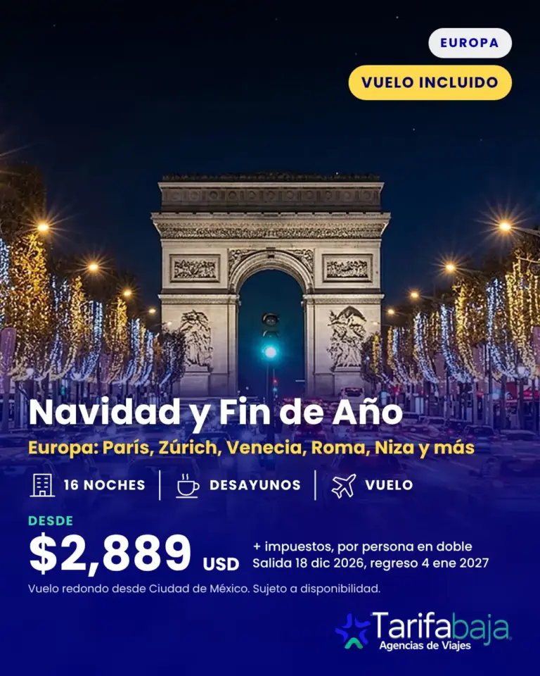 Flyer de Europa Navidad y Fin de Año con vuelo incluido